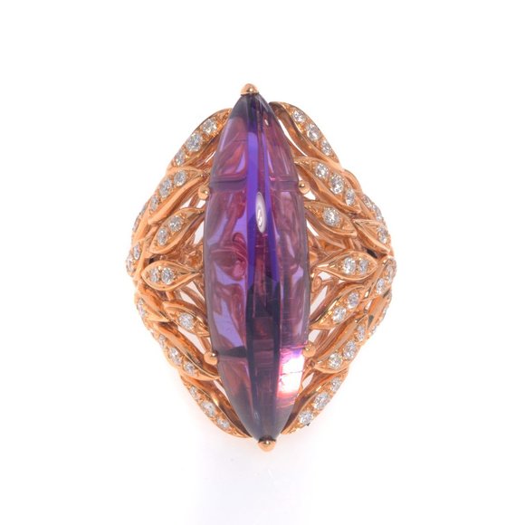 Luca Carati 18K Rose Gold Amethyst & Diamonds Ring 0.77Cttw Size 6.75